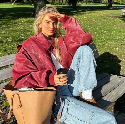 Faye™ — oversized leren jas