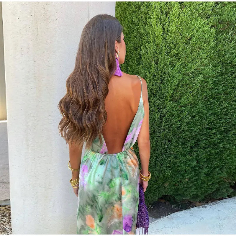 Anisten - Stijlvolle Maxi-jurk met Halo-Dye-print en afneembare sjaal