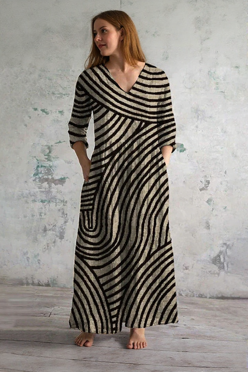 Belinda™ | Gestreepte Maxijurk met V-hals