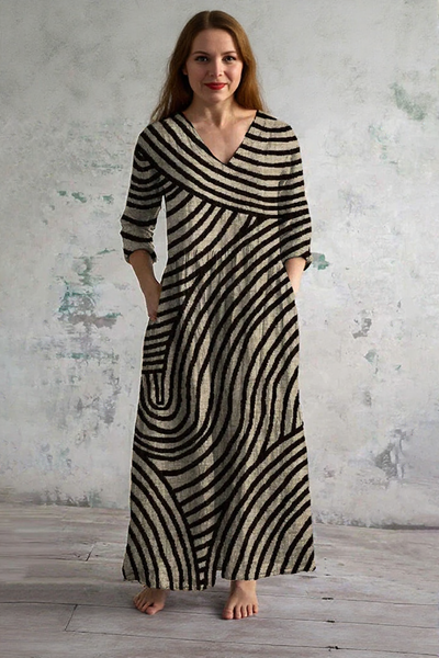 Belinda™ | Gestreepte Maxijurk met V-hals