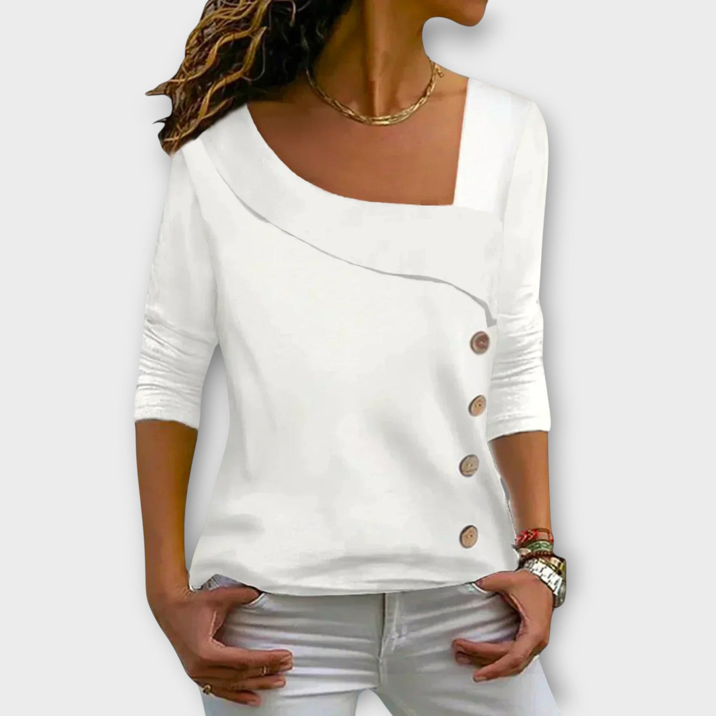Viona – Asymmetrische Knop Top