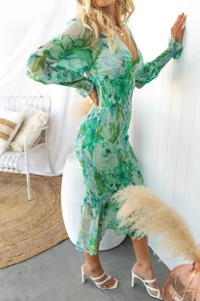 Megan - Midi-jurk met bloemenprint