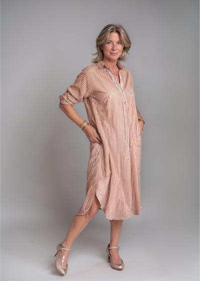 Alina™ | Gestreepte Hemdblusenkleed met Knopsluiting