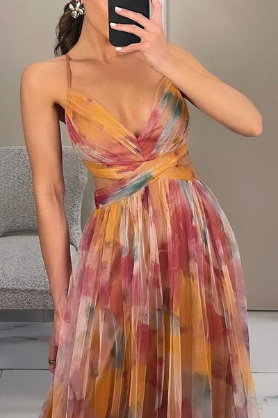 Liora™ | Elegante Maxijurk met Aquarelprint