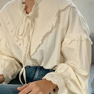 Aurélie - Franse Vlinderdas Tied Lange Mouwen Shirt