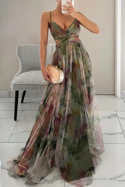 Liora™ | Elegante Maxijurk met Aquarelprint