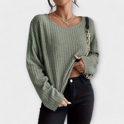 Emily™ Moderne Geribbelde T-Shirt met Ronde Hals