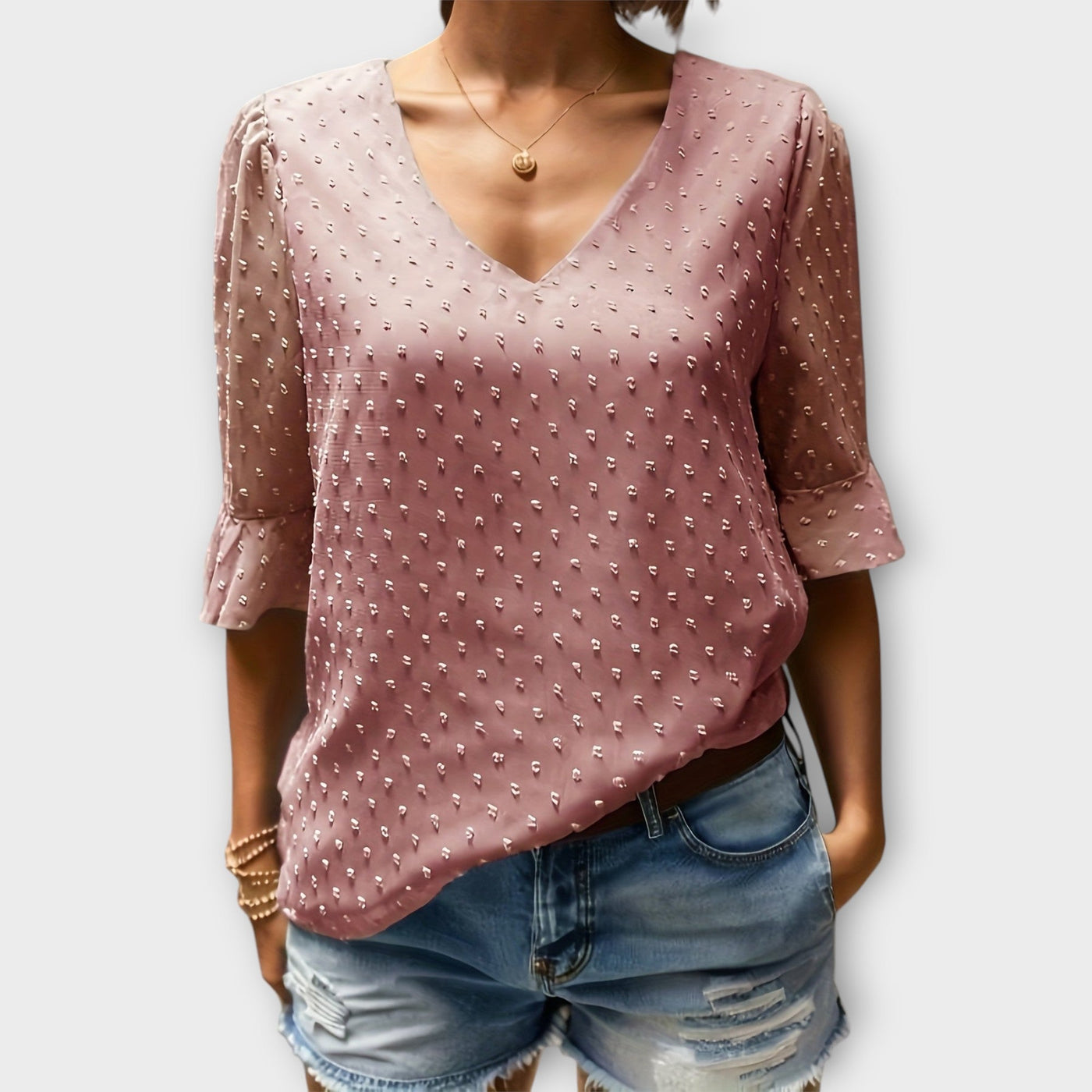 Amaya – Textured Blouse met V-hals