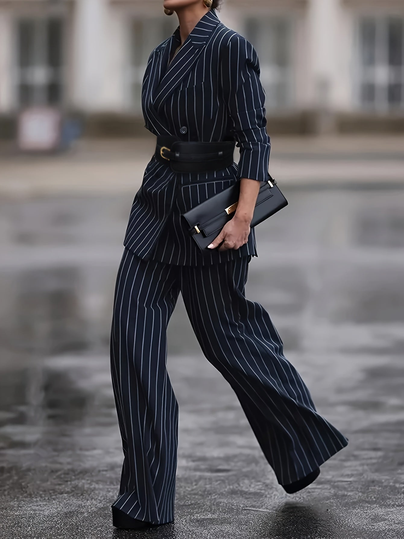 Olivia - Urban Lange Mouwen Gestreepte Pak Set