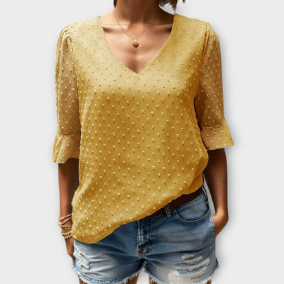 Amaya – Textured Blouse met V-hals