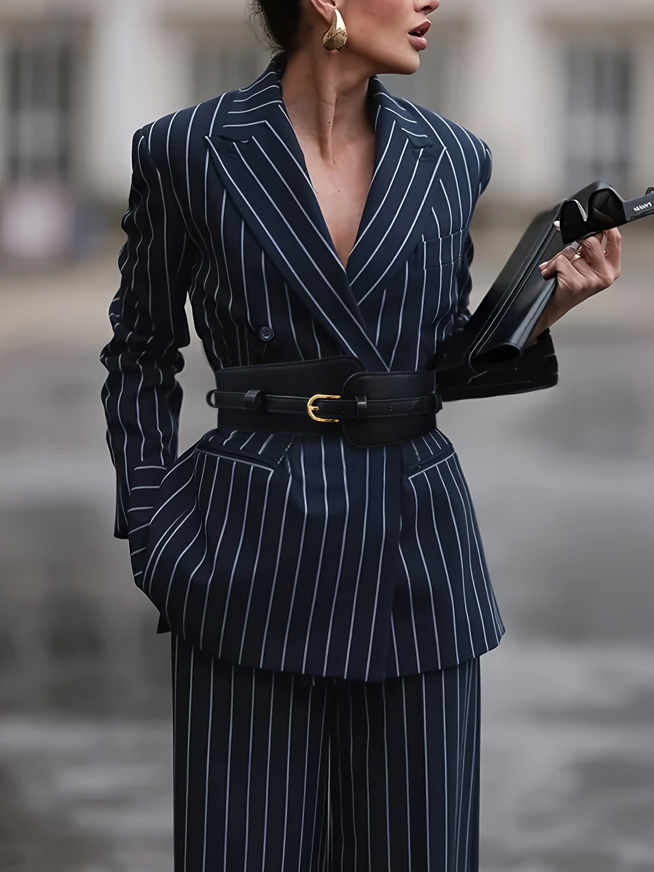 Olivia - Urban Lange Mouwen Gestreepte Pak Set