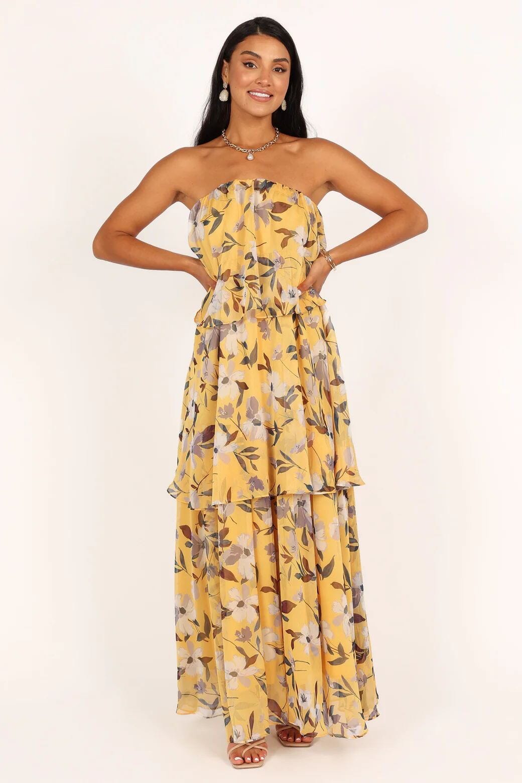Elsie - Gepunkte Strapless Maxikleid