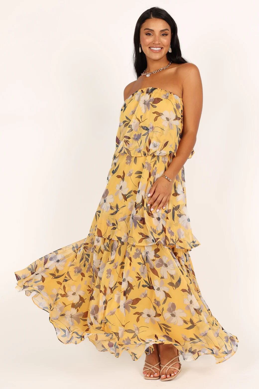 Elsie - Gepunkte Strapless Maxikleid