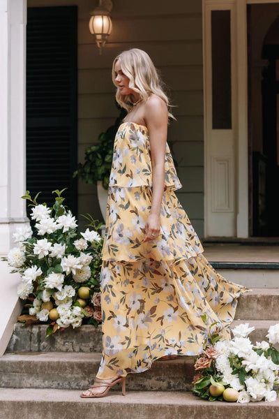 Elsie - Gepunkte Strapless Maxikleid
