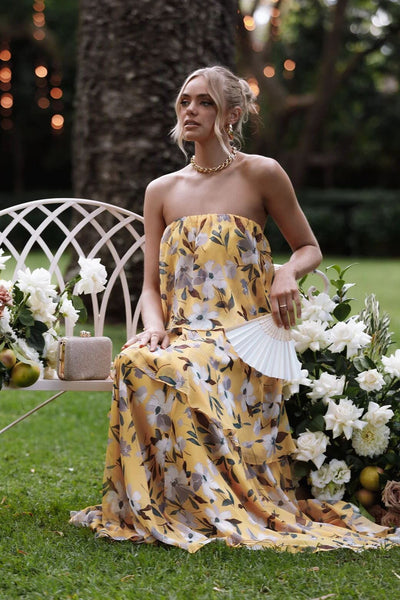 Elsie - Gepunkte Strapless Maxikleid