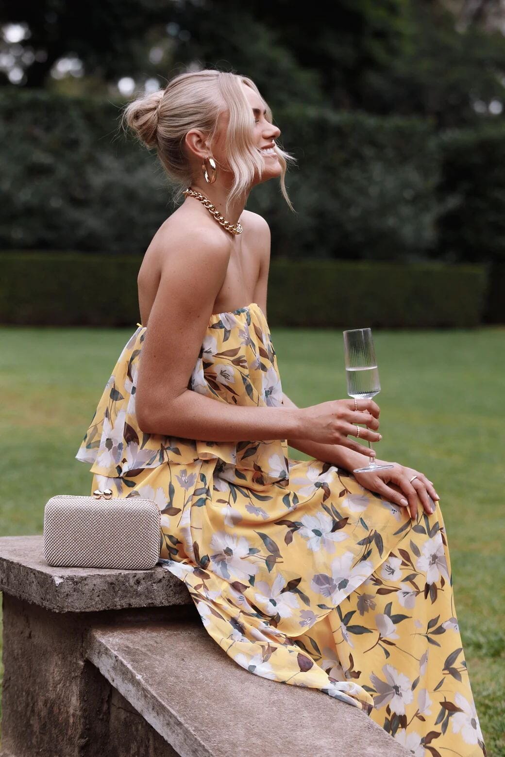 Elsie - Gepunkte Strapless Maxikleid