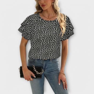 Samantha™ Blouse met Rimpeldetails en Ronde Hals
