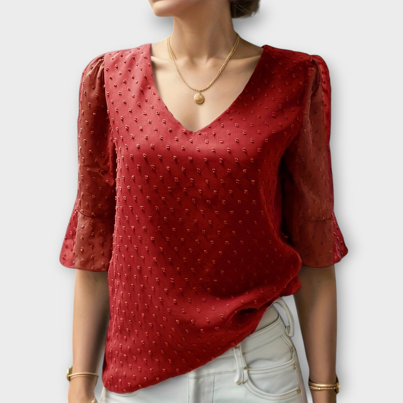 Amaya – Textured Blouse met V-hals
