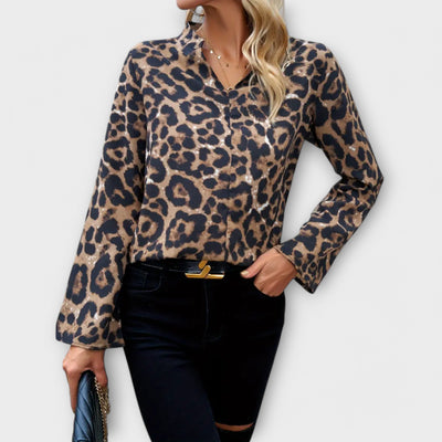 Tami™ Casual Leeuwenkleurige Blouse met Geknoopte Halslijn