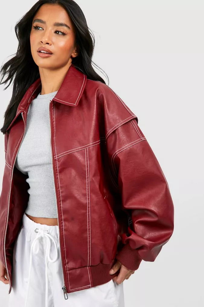 Faye™ — oversized leren jas