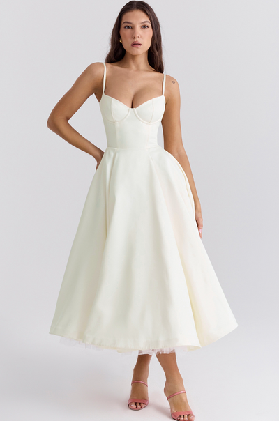 Julia™ | Satijnen Bustier-Midikleed