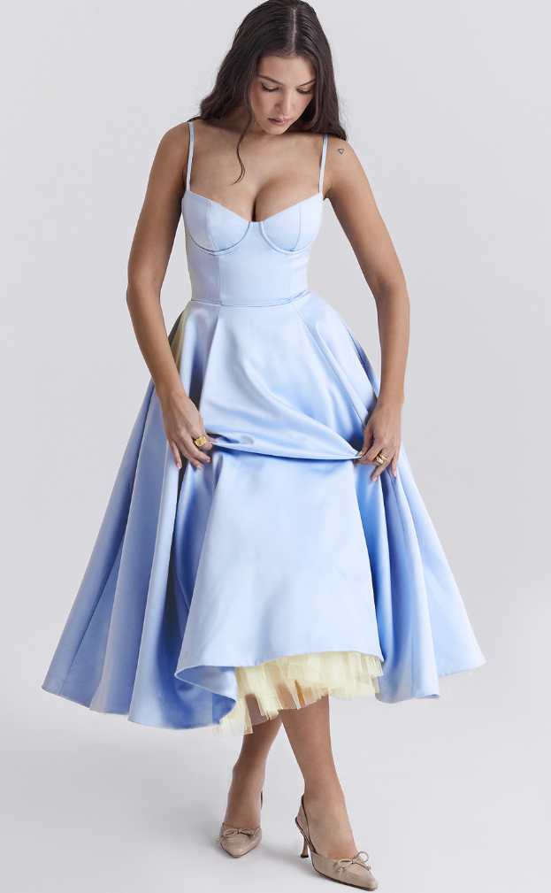 Julia™ | Satijnen Bustier-Midikleed
