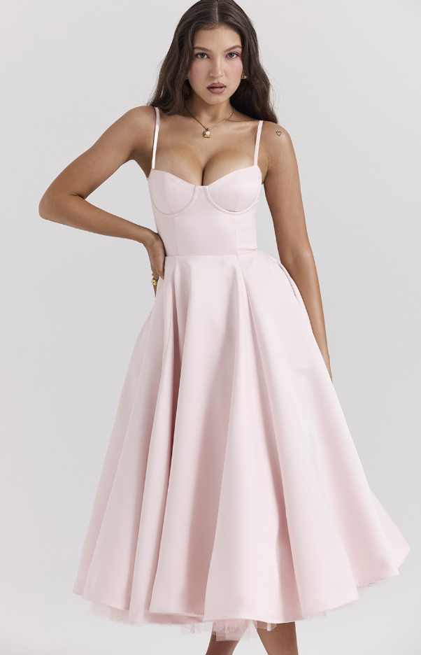 Julia™ | Satijnen Bustier-Midikleed