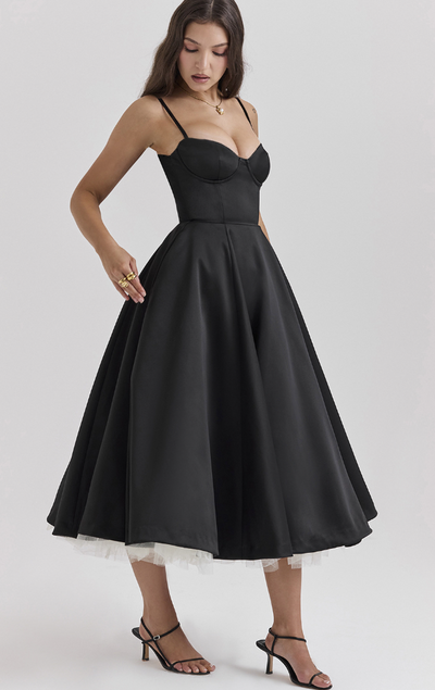 Julia™ | Satijnen Bustier-Midikleed