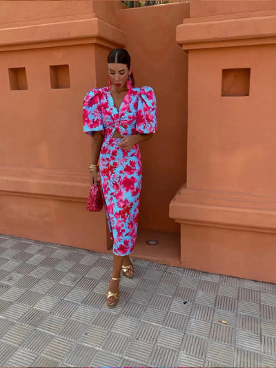 Lola™ | Kleurrijke Jurk met Geplooide Mouwen