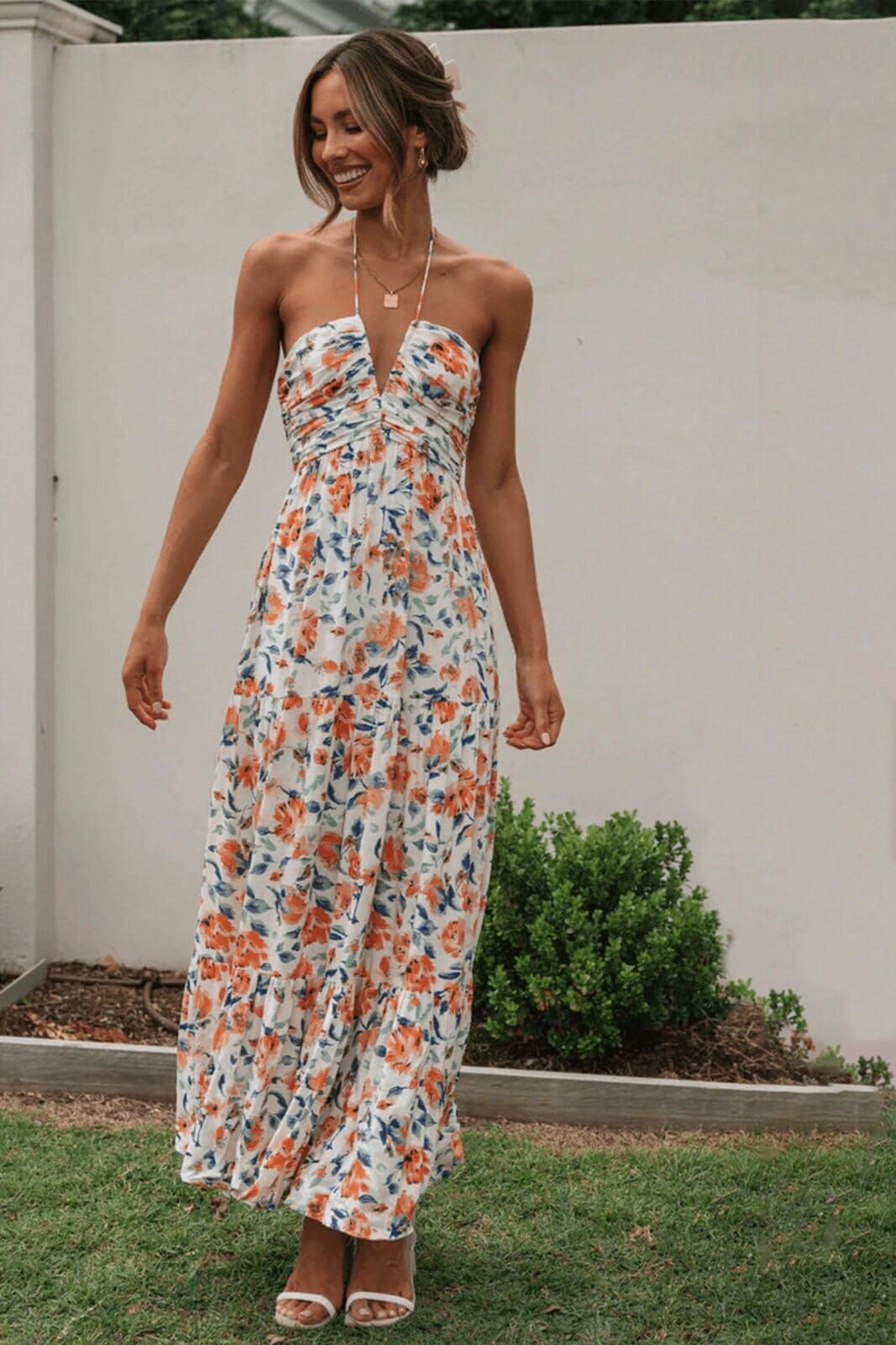 Louise - Maxi-zomerjurk met halter en bloemenpatroon
