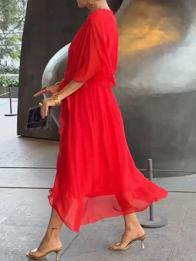 Aurora™ | Chiffon-Midikleed met Wickeloptiek