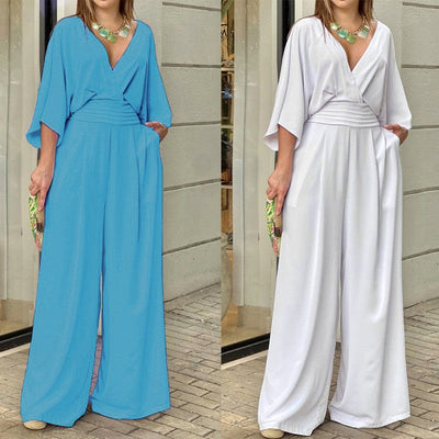 Samara - Elegante jumpsuit met V-hals en wijde broekspijpen