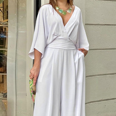 Samara - Elegante jumpsuit met V-hals en wijde broekspijpen