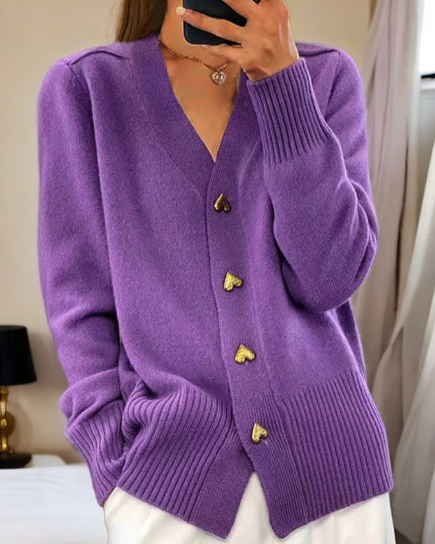 Mila Elegante Hart Knopen Cardigan